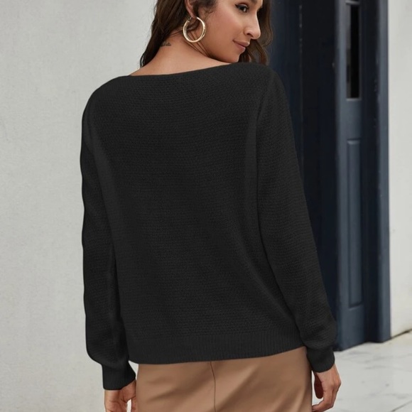 Boho Classic black v neck knit sweater fall chic - Picture 3 of 3